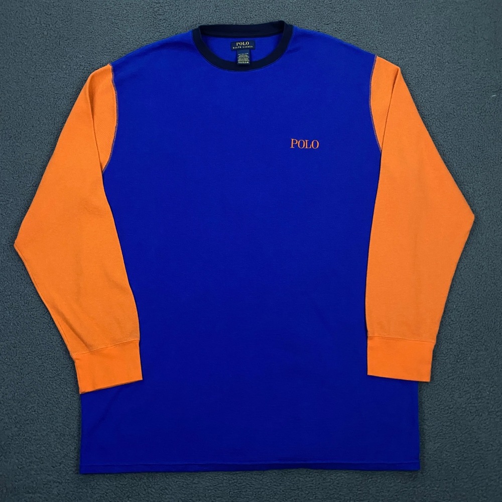 Polo Ralph Lauren Shirt Mens 4XL Blue Thermal Waffle Knit Crewneck Long Sleeve